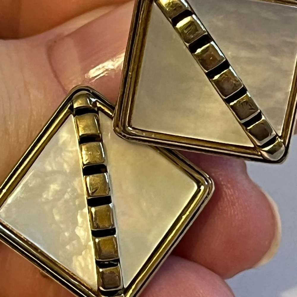 SWANK Vintage Gold Cufflinks Mother of Pearl Inlay Swivel Back Unisex